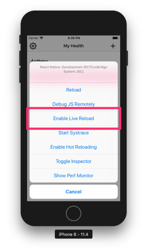 React Native Developer Tools menu