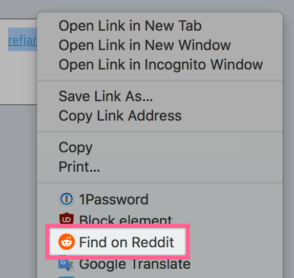 Find on Reddit in the Chrome context menu