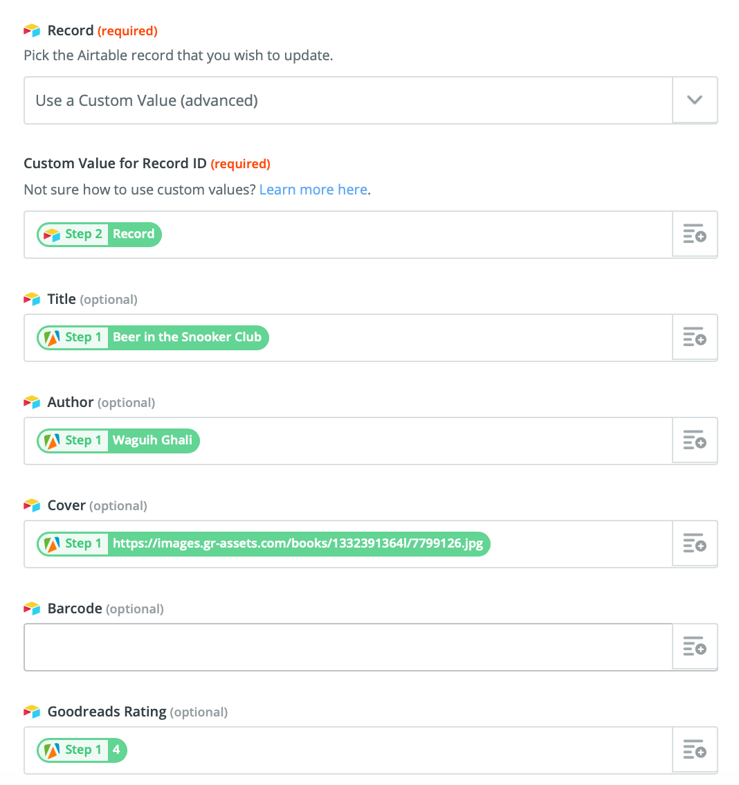 Mapping our Goodreads crawling results to Airtable fields