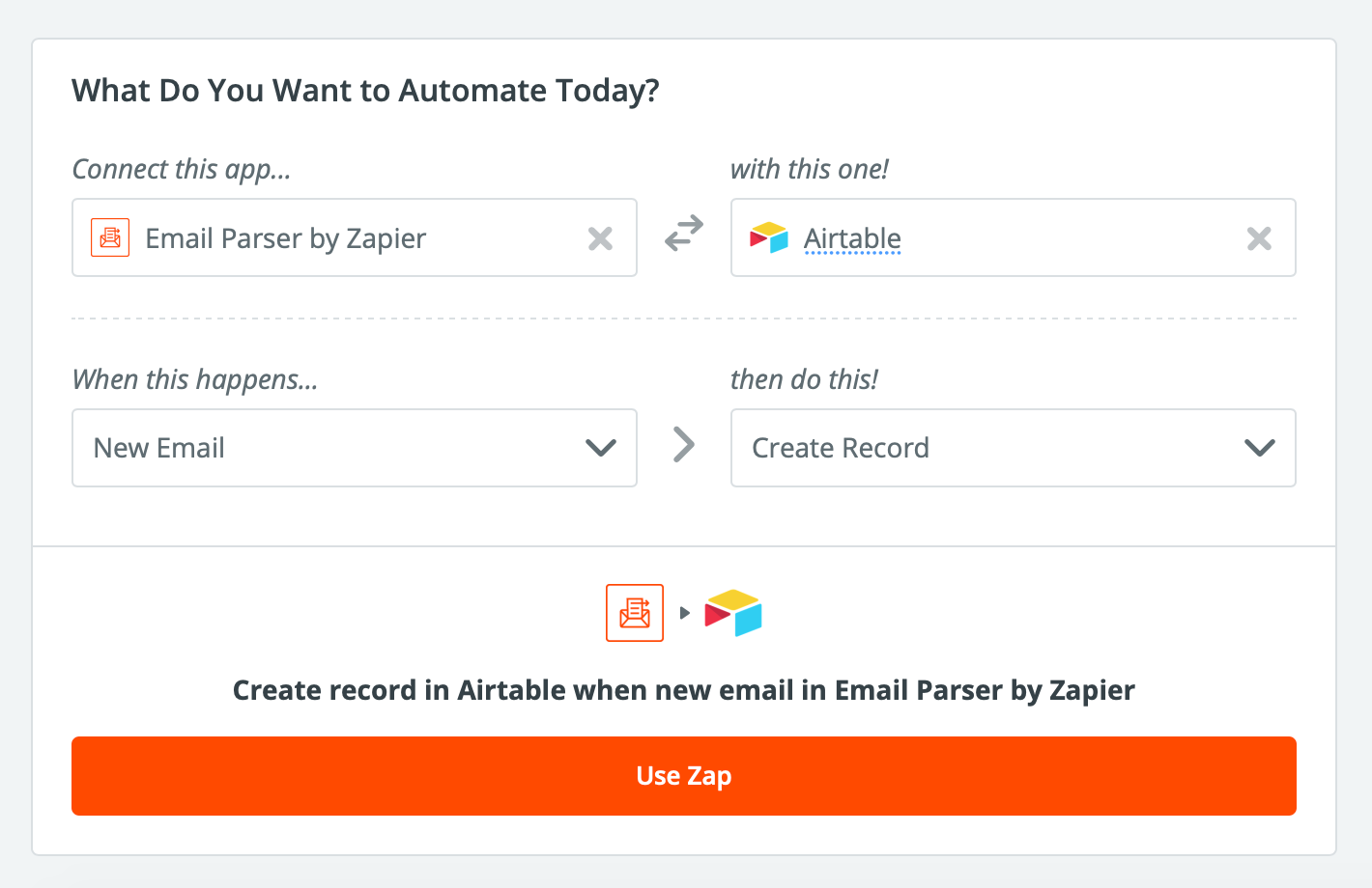 New Zap to create a new Airtable record when an email is parsed
