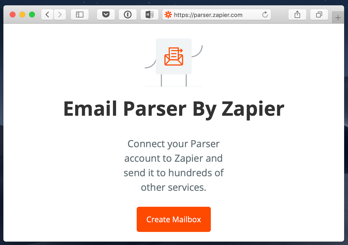 Home screen of Email Parser by Zapier